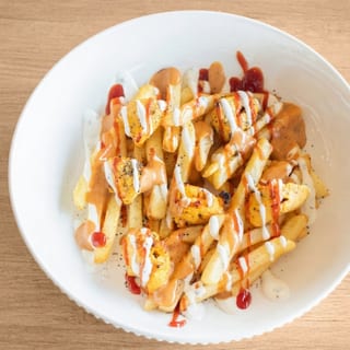 Rustic Kabob Fries with Pepper Ketchup & Mint Yogurt